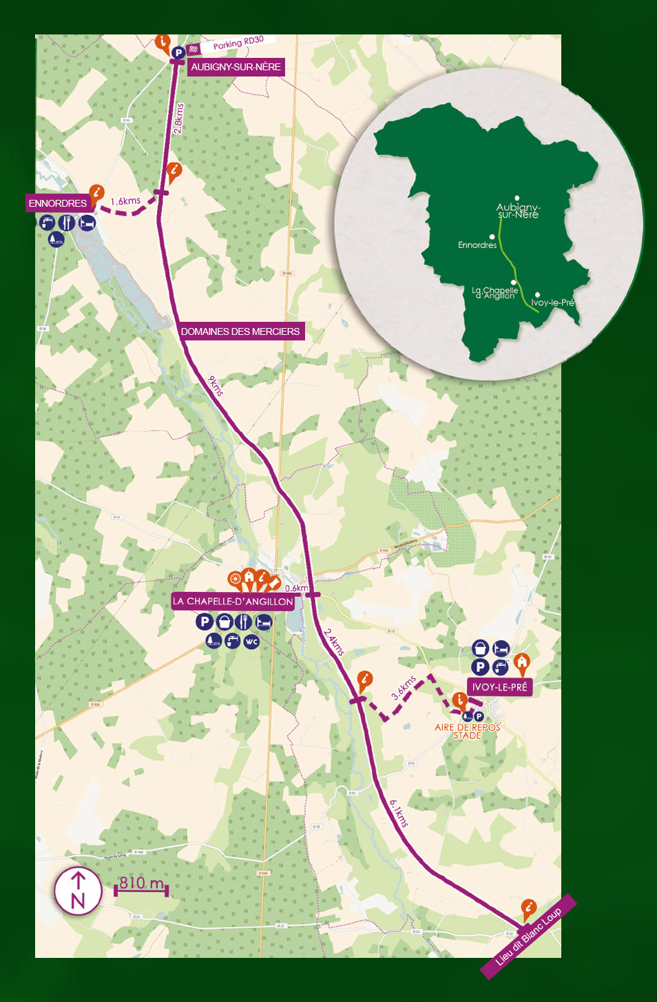Carte de la sente verte de Sologne - Domaine des Merciers